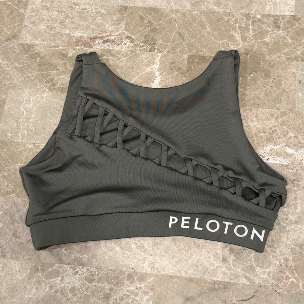 Peloton Women's Olive Green Sports Bra with Lattice Detail